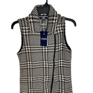 Chaps Women's Houndstooth Zip Up Sweater Vest Black Standard Size